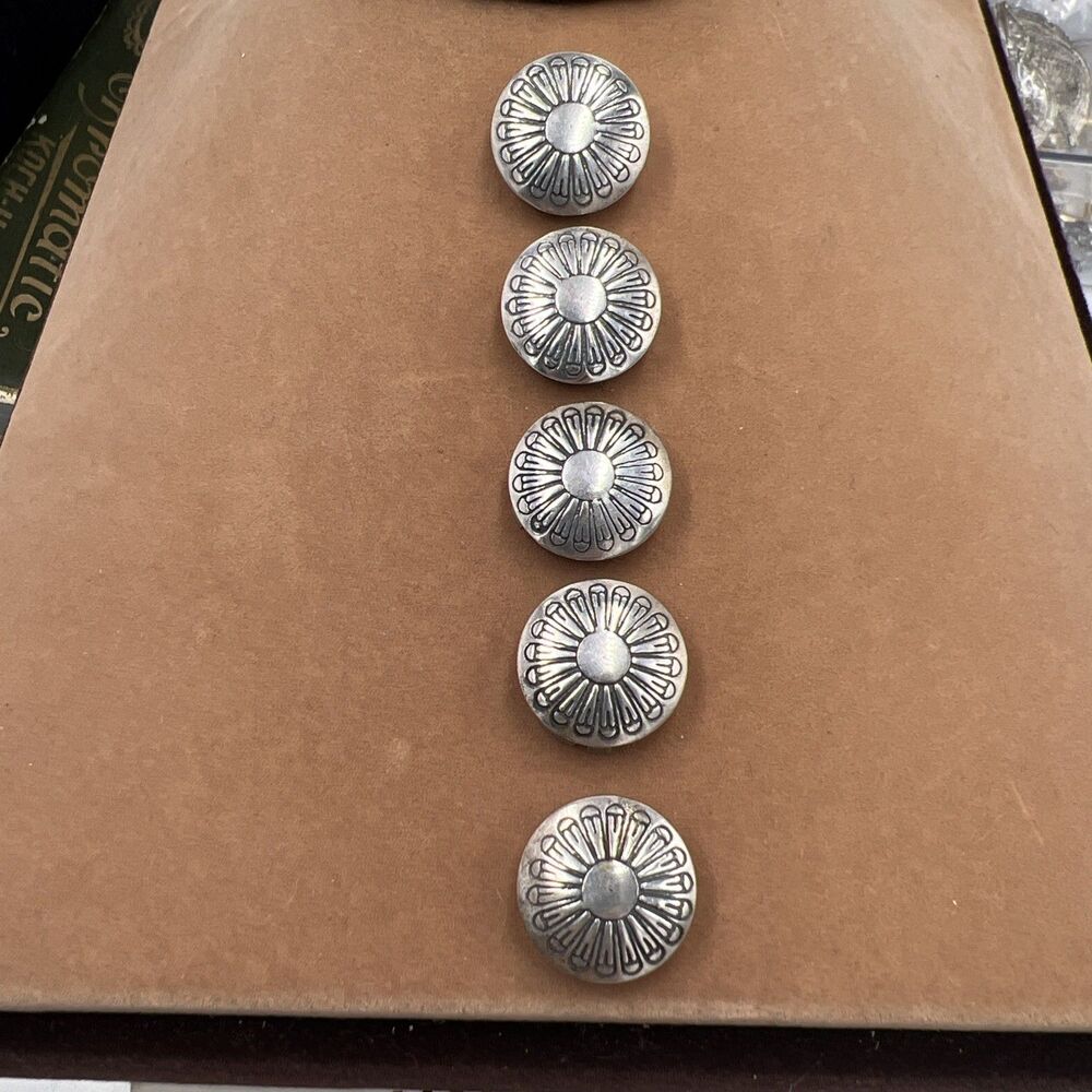 Set Of 5 Sterling Silver Button Covers Western Native American Snap On Vintage